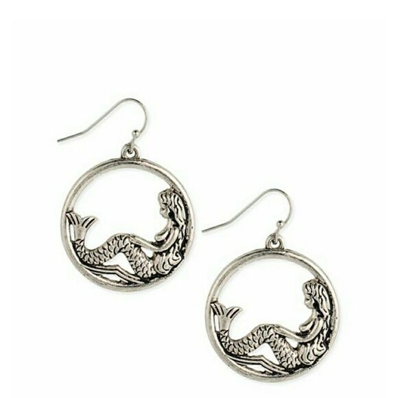 Jewelry - Silvertone Mermaid Drop Earrings
